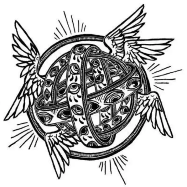 Biblically accurate angel (specifically, an Ophanim). Looks like two rings covered in eyes with wings.